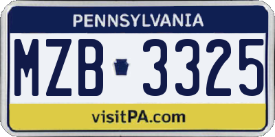 PA license plate MZB3325