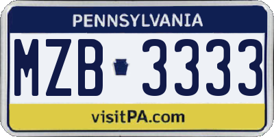 PA license plate MZB3333