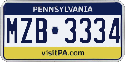 PA license plate MZB3334