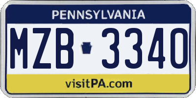 PA license plate MZB3340
