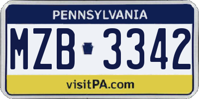 PA license plate MZB3342