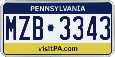 PA license plate MZB3343