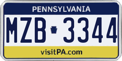 PA license plate MZB3344