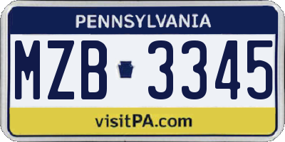 PA license plate MZB3345