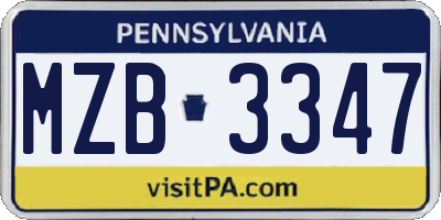 PA license plate MZB3347