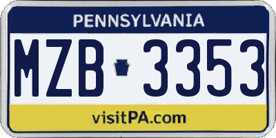 PA license plate MZB3353