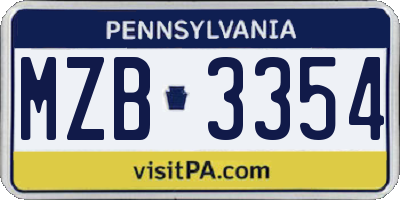 PA license plate MZB3354