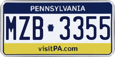 PA license plate MZB3355
