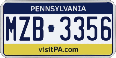 PA license plate MZB3356