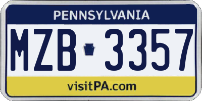 PA license plate MZB3357