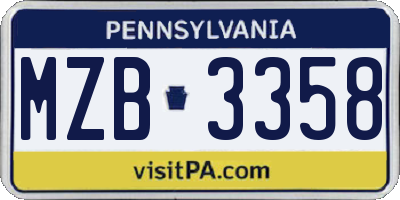 PA license plate MZB3358