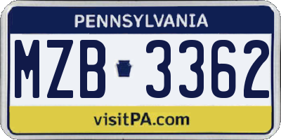 PA license plate MZB3362