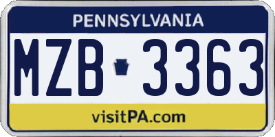 PA license plate MZB3363