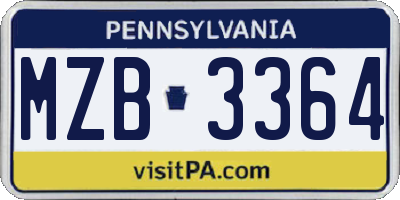 PA license plate MZB3364