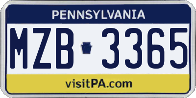 PA license plate MZB3365