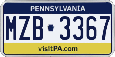 PA license plate MZB3367