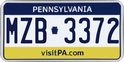 PA license plate MZB3372