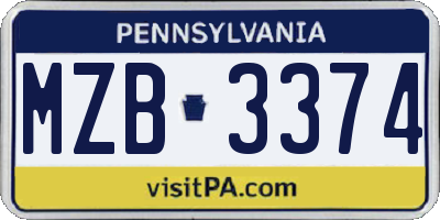 PA license plate MZB3374