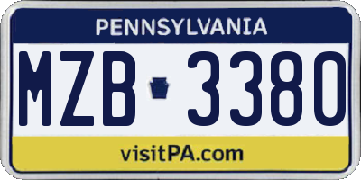 PA license plate MZB3380