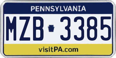 PA license plate MZB3385