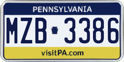 PA license plate MZB3386