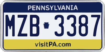 PA license plate MZB3387