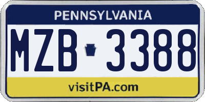 PA license plate MZB3388