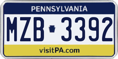PA license plate MZB3392