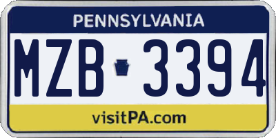 PA license plate MZB3394