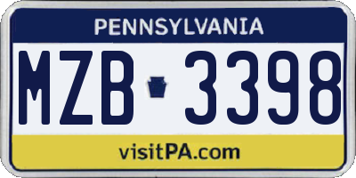 PA license plate MZB3398