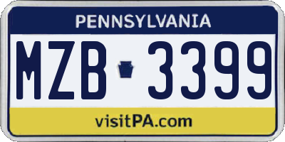 PA license plate MZB3399