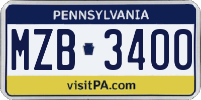 PA license plate MZB3400