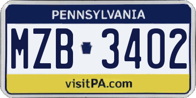 PA license plate MZB3402