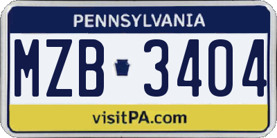 PA license plate MZB3404