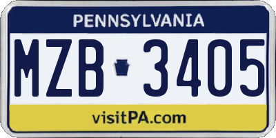 PA license plate MZB3405