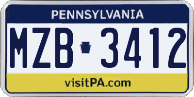 PA license plate MZB3412