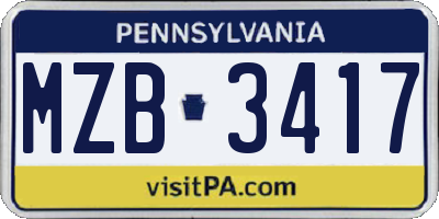 PA license plate MZB3417