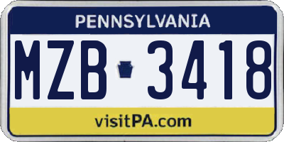 PA license plate MZB3418