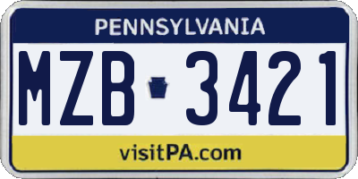 PA license plate MZB3421