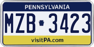 PA license plate MZB3423