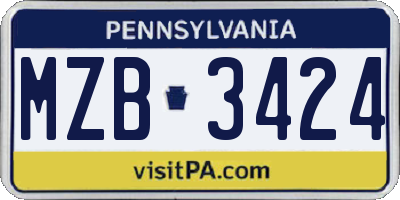 PA license plate MZB3424