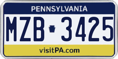 PA license plate MZB3425