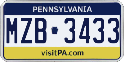 PA license plate MZB3433