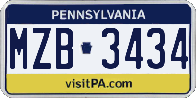 PA license plate MZB3434