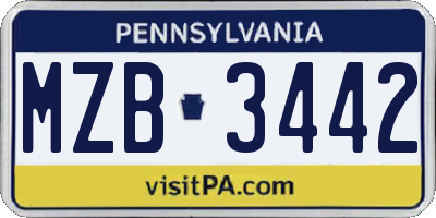 PA license plate MZB3442