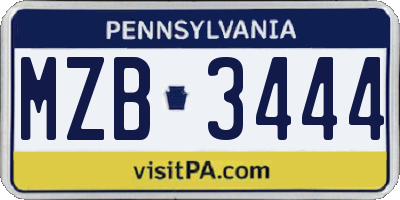 PA license plate MZB3444