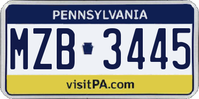 PA license plate MZB3445