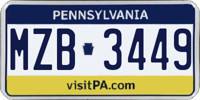 PA license plate MZB3449