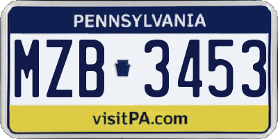 PA license plate MZB3453