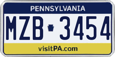 PA license plate MZB3454